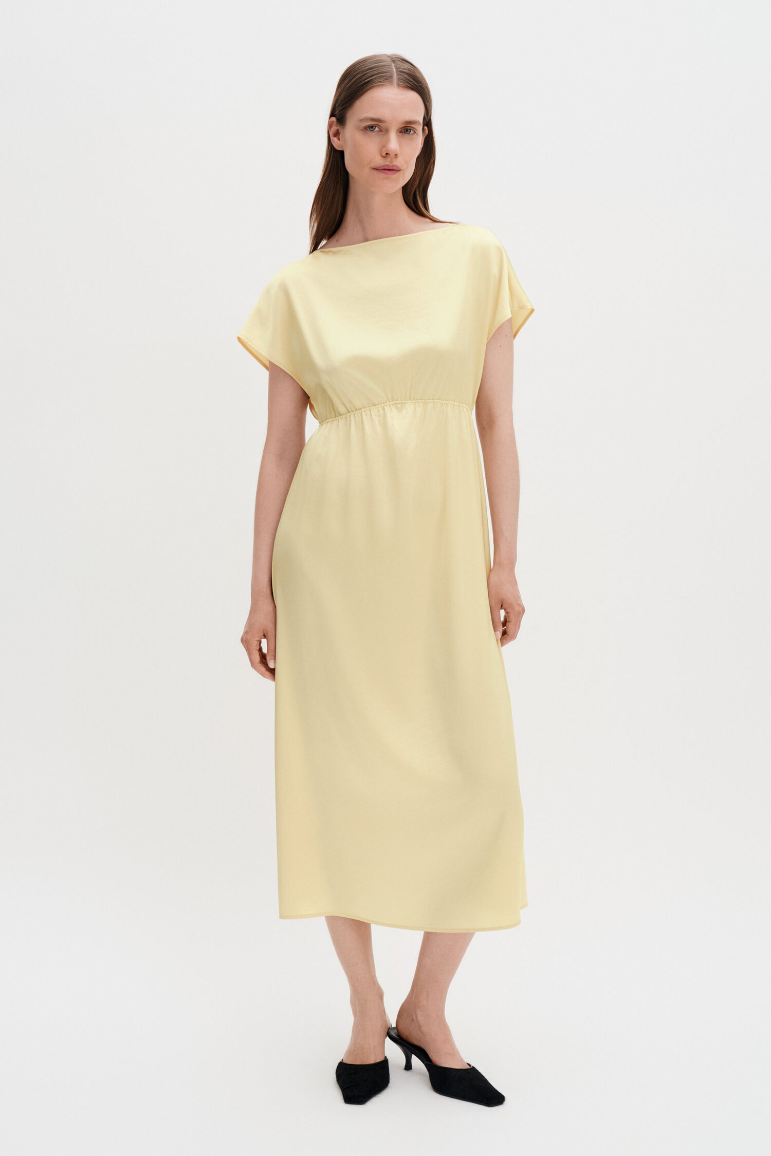 Gathered Kimono Boatneck Dress